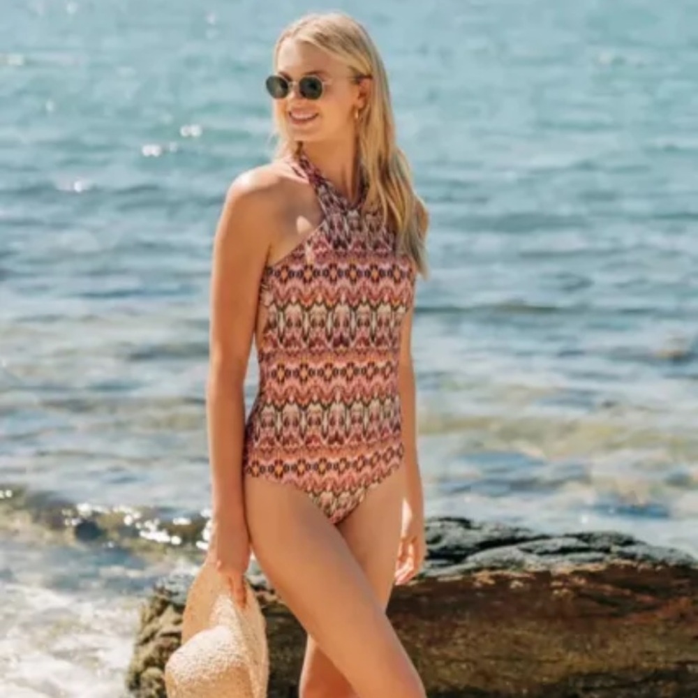 Shoshanna High Neck Swimsuit Size 2 | Nwt $264 | Summer Beach Ikat Print — image 4 of 8